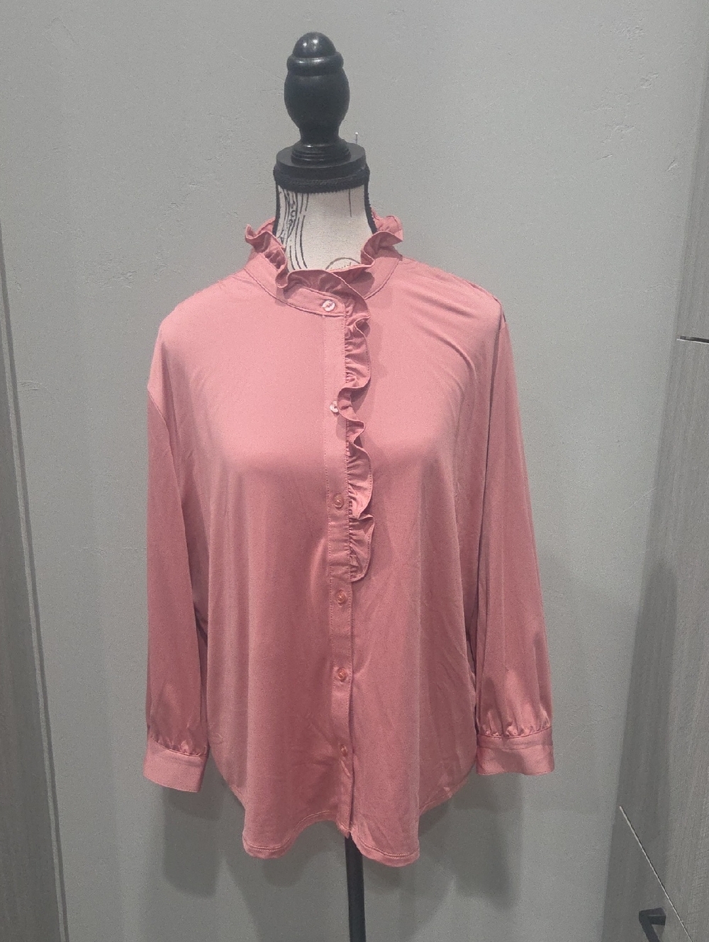 Liz Claiborne Dusty Rose Ruffle Front Button-Down Blouse